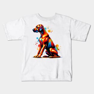 Rhodesian Ridgeback in Vibrant Splashed Paint Style Kids T-Shirt